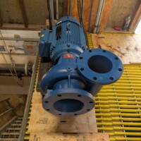 The new pump and motor assembly, ready to lower down.