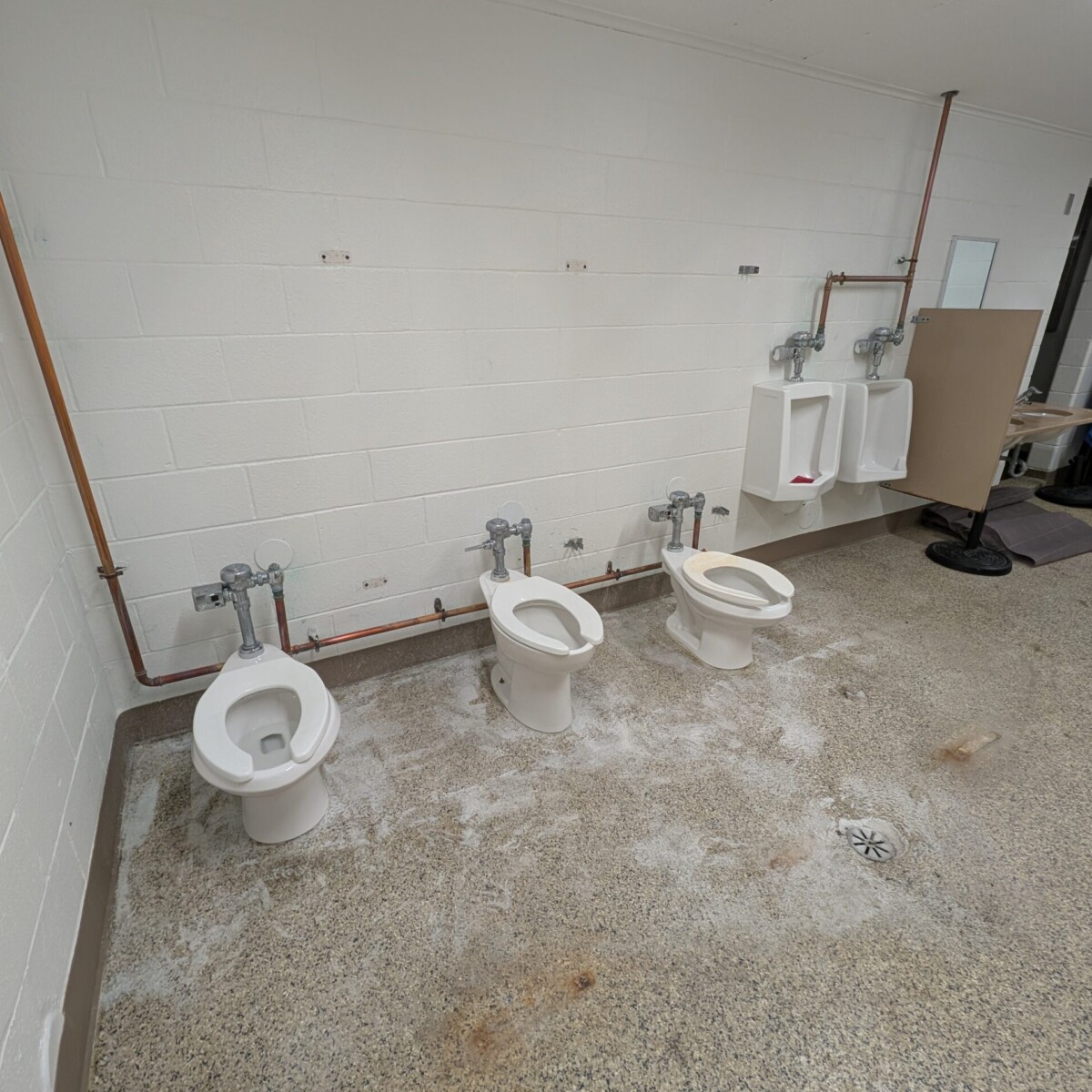 Men's Room Partition Walls Removed