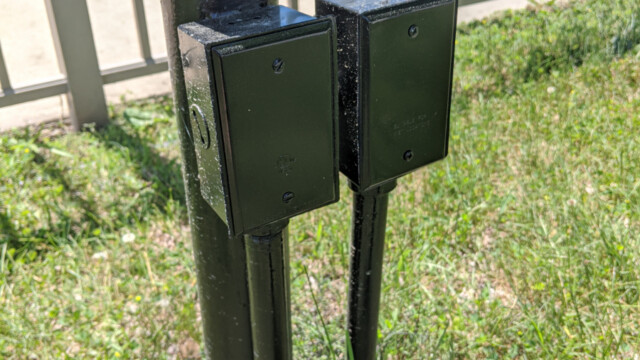 A view of the repaired electrical box on the lamp post nearest the playground. New Electrical