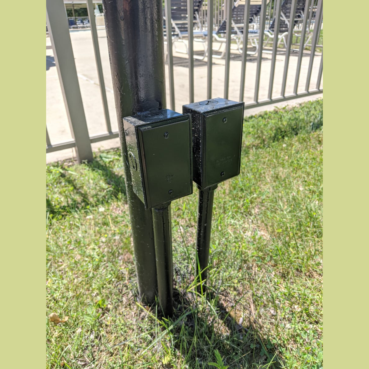 A view of the repaired electrical box on the lamp post nearest the playground. New Electrical