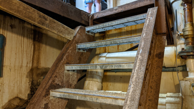 The old staircase (prior to refinishing) on July 20th, 2020. Old Staircase From Below