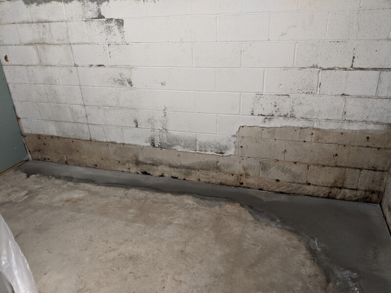 New concrete pour on the south end. New Concrete on South Wall in January 2021