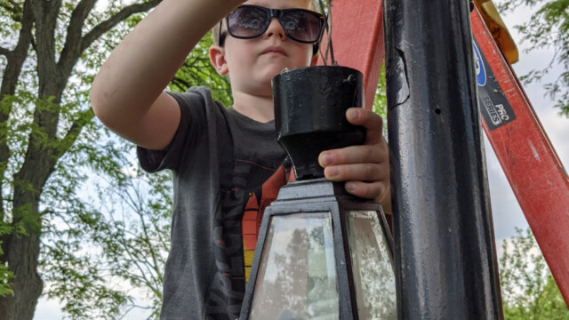 Removal of the old lamp (by union labor) on May 24th, 2021. Removal of Old Lamp