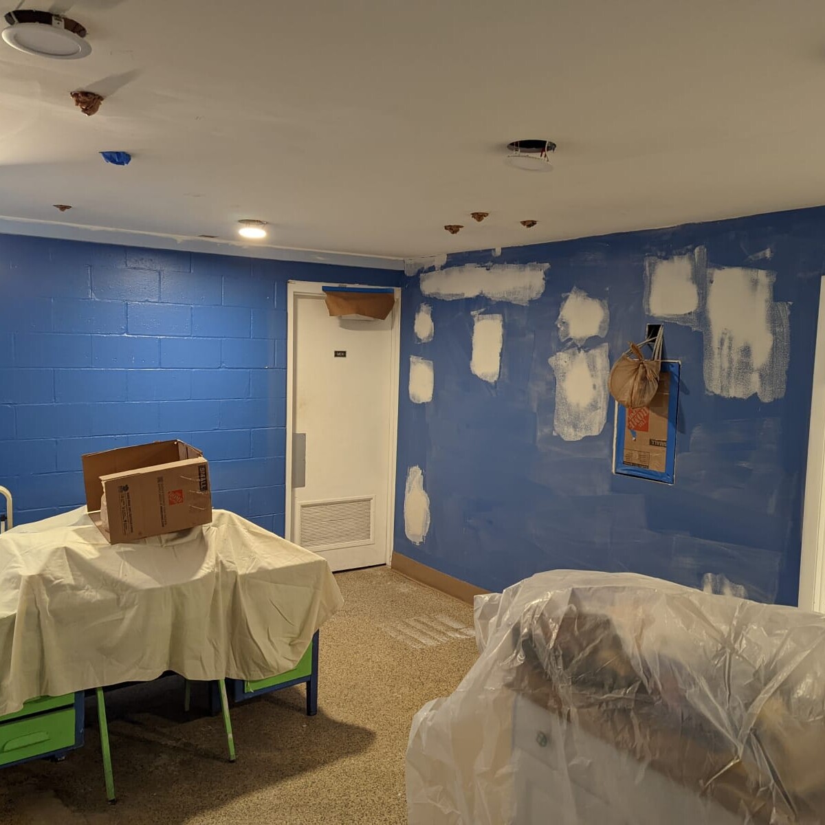 A view of wall patching and preparation, taken on March 29th, 2022. Wall Prep #3