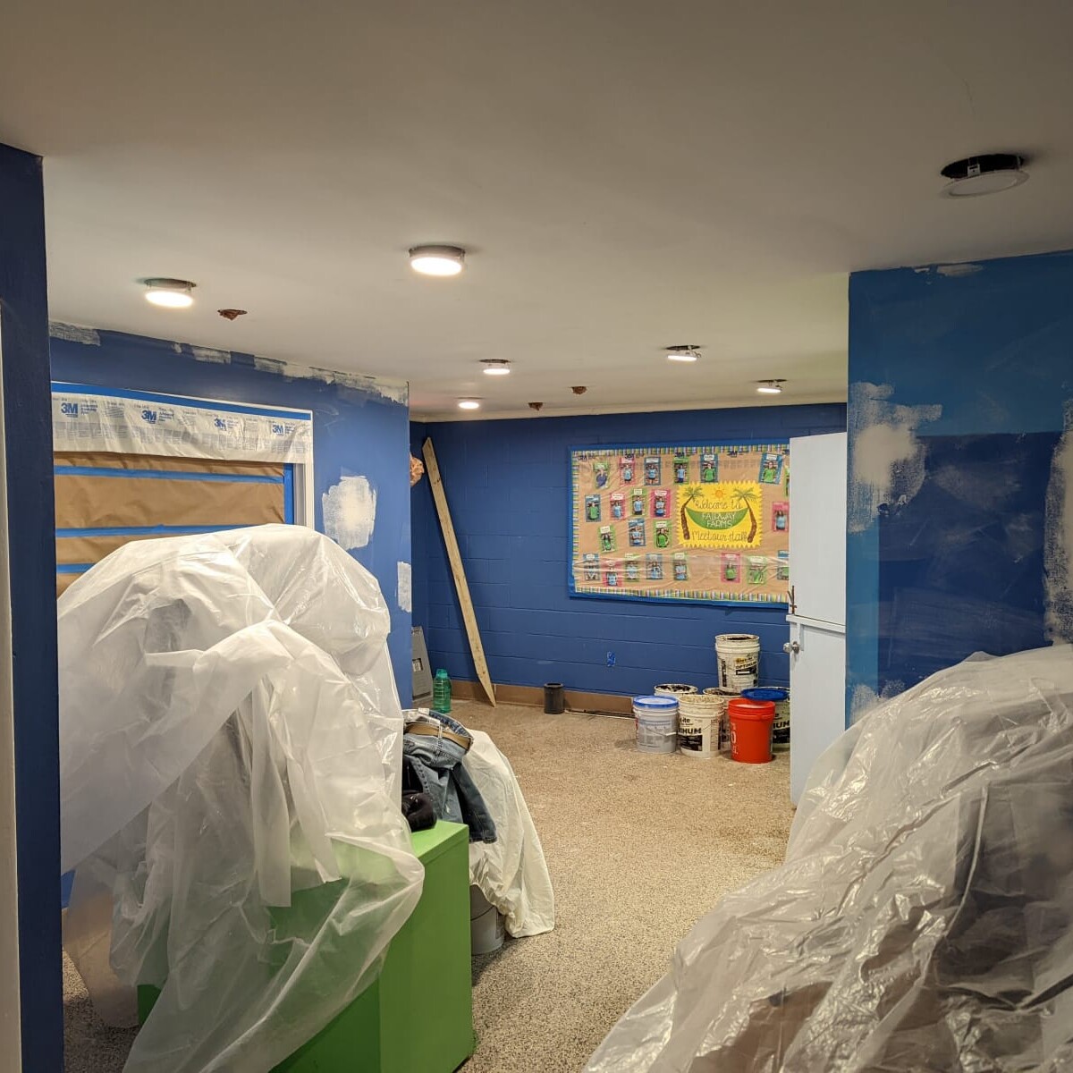 A view of wall patching and preparation, taken on March 29th, 2022. Wall Prep #2
