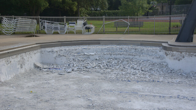 The south staircase in the main pool. Demolition - Day 6