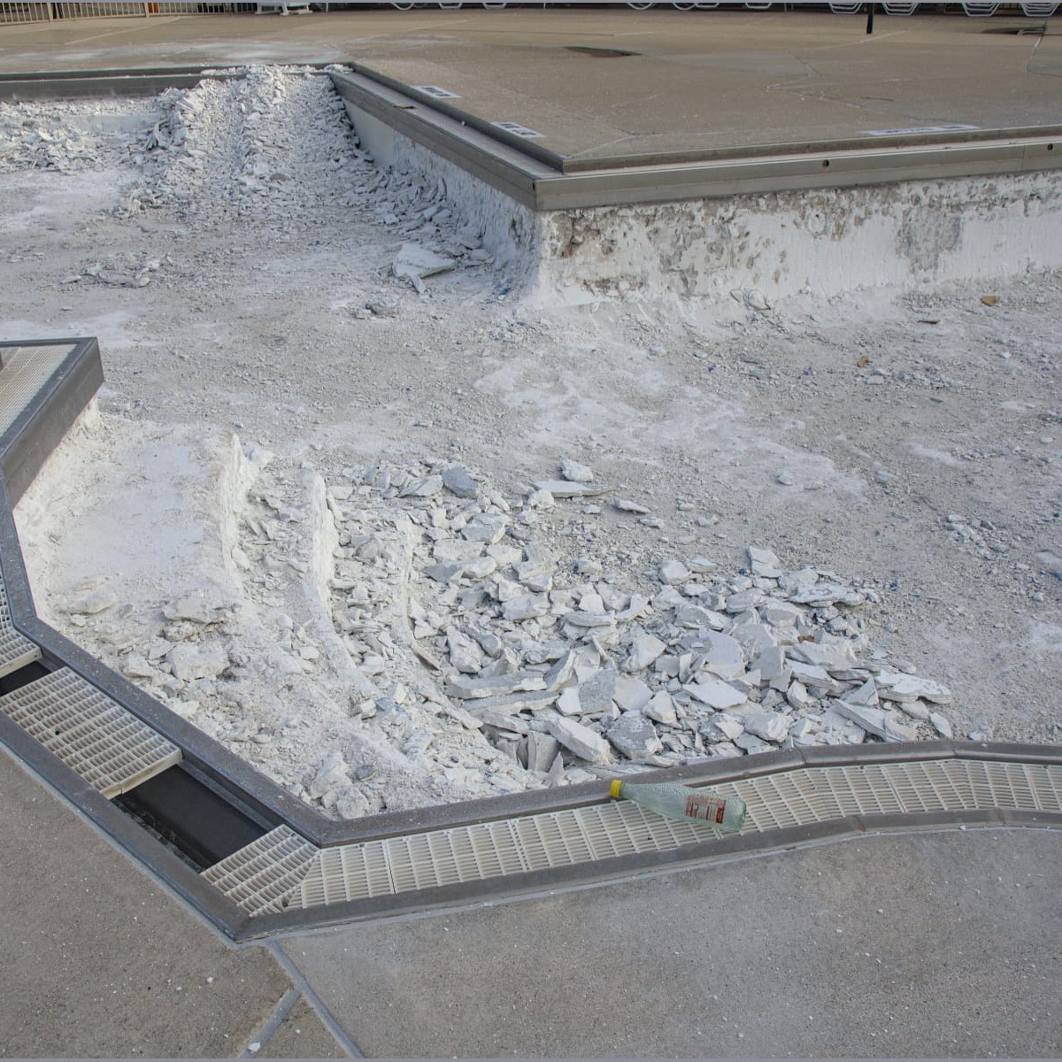 Another view of the north staircase in the main pool. Demolition - Day 6