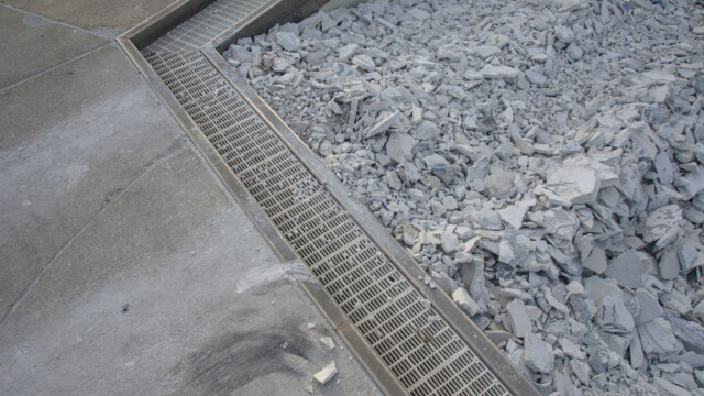 A closer look at the ramp in the baby pool during evaluation of the damage from debris. Demolition - Day 6