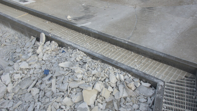 A closer look at the ramp in the baby pool during evaluation of the damage from debris. Demolition - Day 6