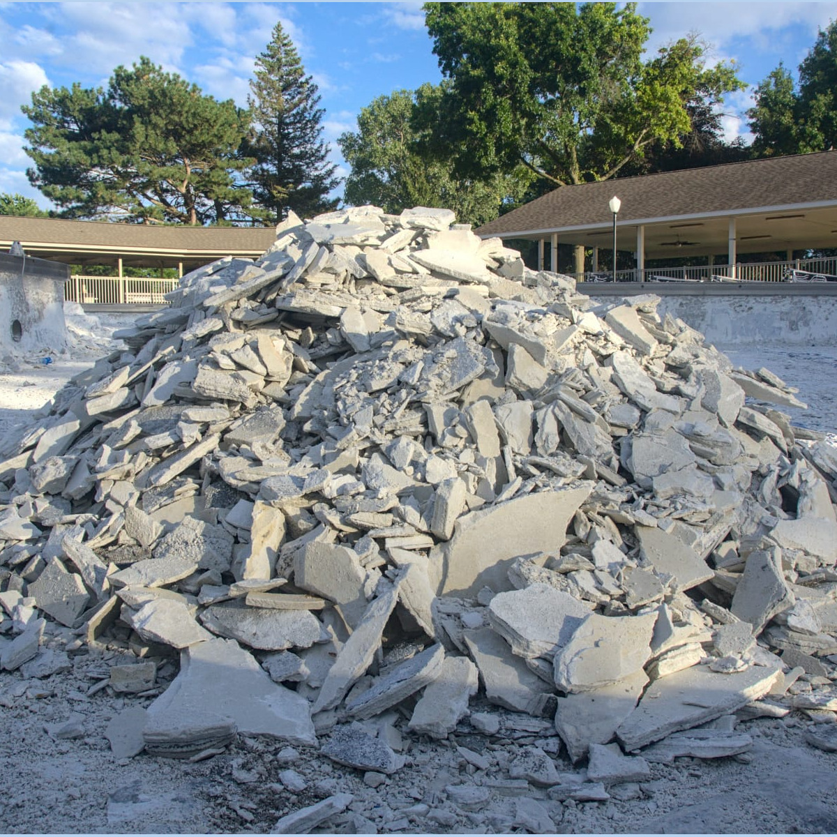 The pile of debris in the main pool. Demolition - Day 6