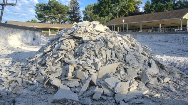 The pile of debris in the main pool. Demolition - Day 6