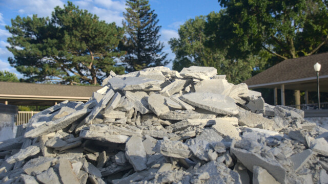 The pile of debris in the main pool. Demolition - Day 6