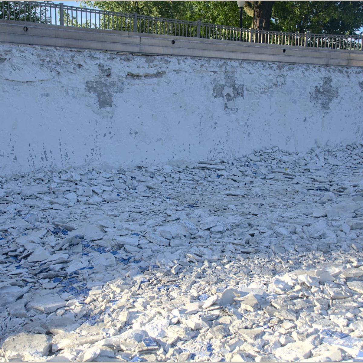 The demolished east wall in the main pool. Demolition - Day 6