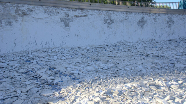 The demolished east wall in the main pool. Demolition - Day 6