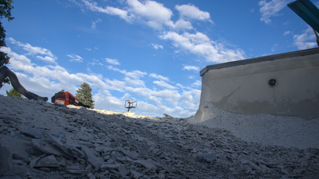 A view towards the main pool from the diving well. Demolition - Day 6
