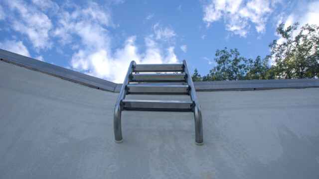A ladder - well out of reach - as viewed from the bottom of the diving well. Demolition - Day 6