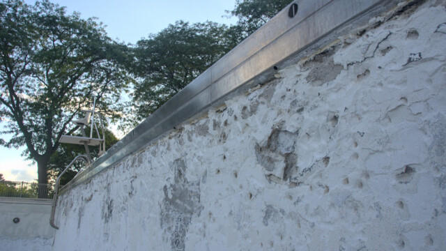 The south wall in the main pool. Demolition - Day 6